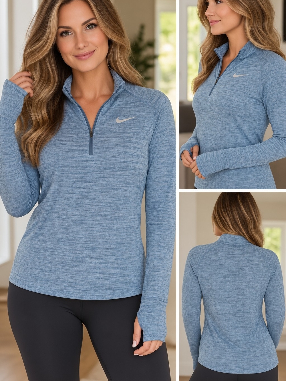 Nike Women's Light Blue Quarter-Zip Long Sleeve Pullover